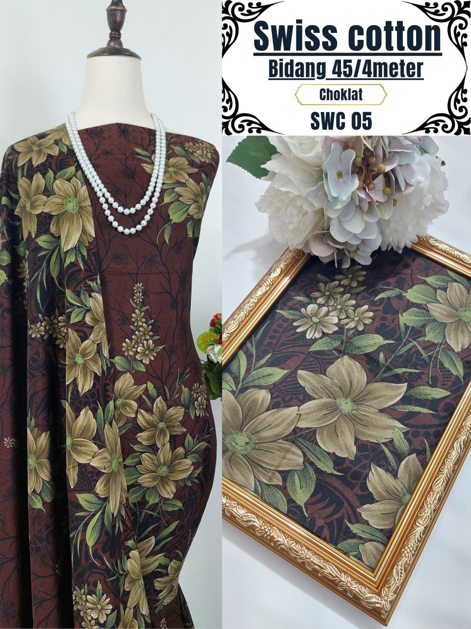 Swiss Cotton Kain Pasang 4m | Kain Sejuk & Tidak Jarang | Bidang 45