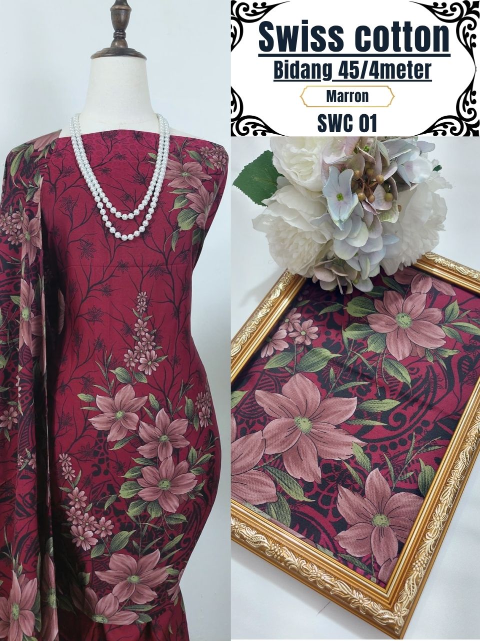 Swiss Cotton Kain Pasang 4m | Kain Sejuk & Tidak Jarang | Bidang 45