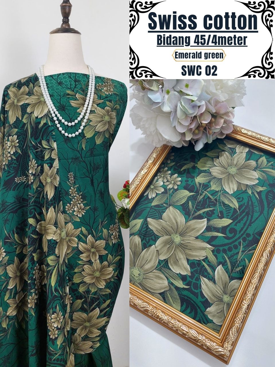 Swiss Cotton Kain Pasang 4m | Kain Sejuk & Tidak Jarang | Bidang 45