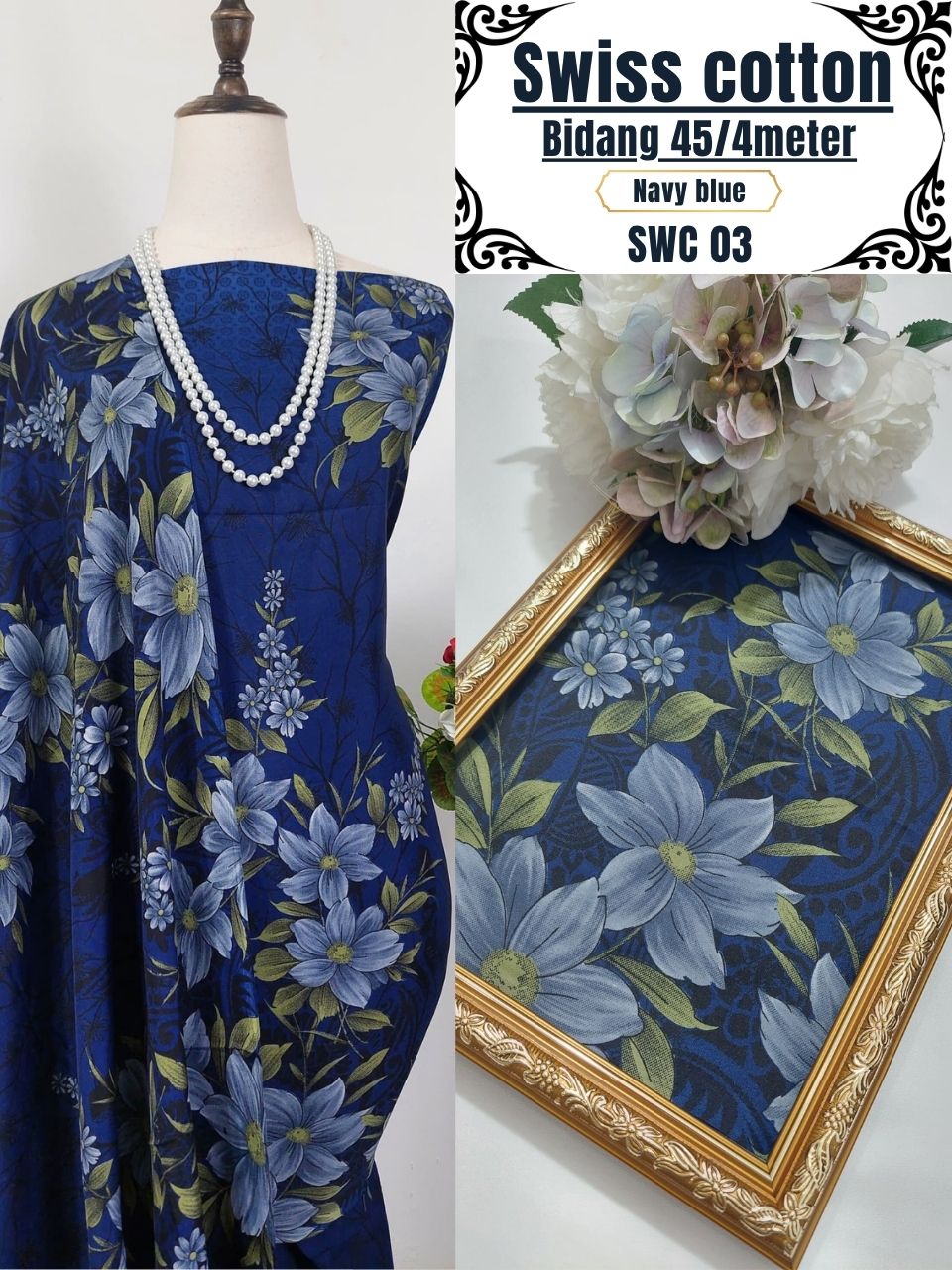Swiss Cotton Kain Pasang 4m | Kain Sejuk & Tidak Jarang | Bidang 45