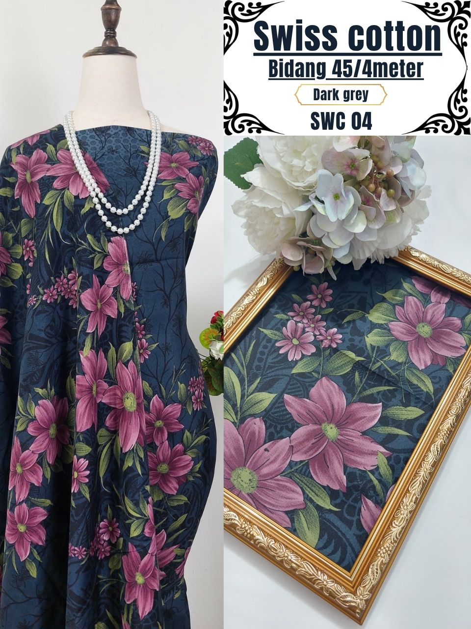Swiss Cotton Kain Pasang 4m | Kain Sejuk & Tidak Jarang | Bidang 45