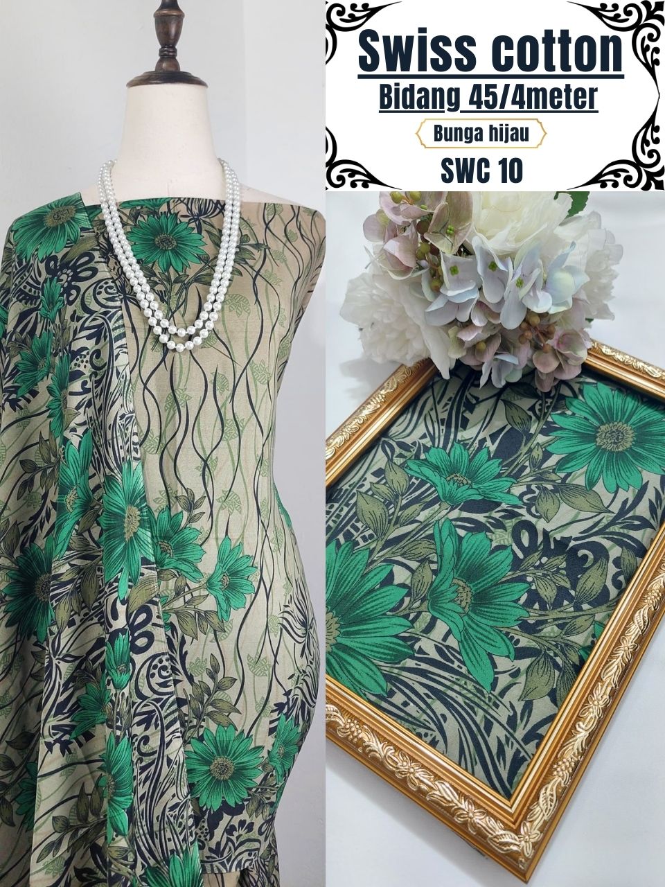 Swiss Cotton Kain Pasang 4m | Kain Sejuk & Tidak Jarang | Bidang 45