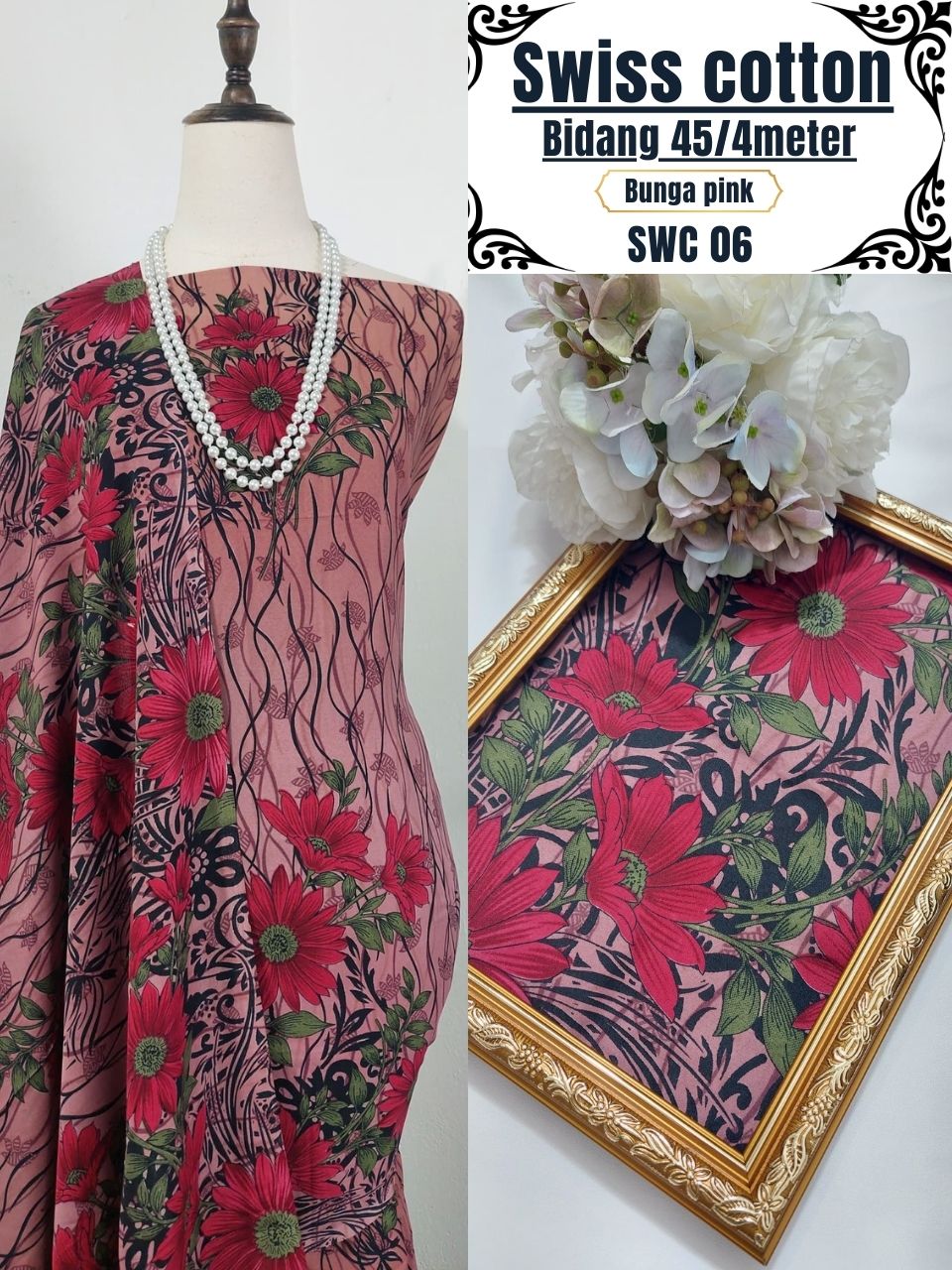 Swiss Cotton Kain Pasang 4m | Kain Sejuk & Tidak Jarang | Bidang 45