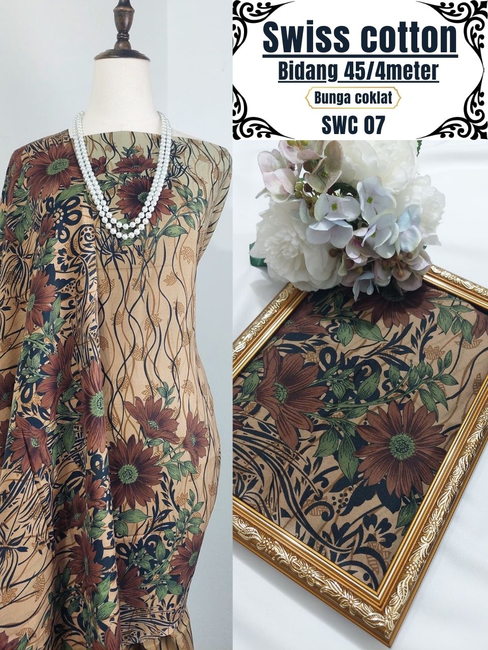 Swiss Cotton Kain Pasang 4m | Kain Sejuk & Tidak Jarang | Bidang 45