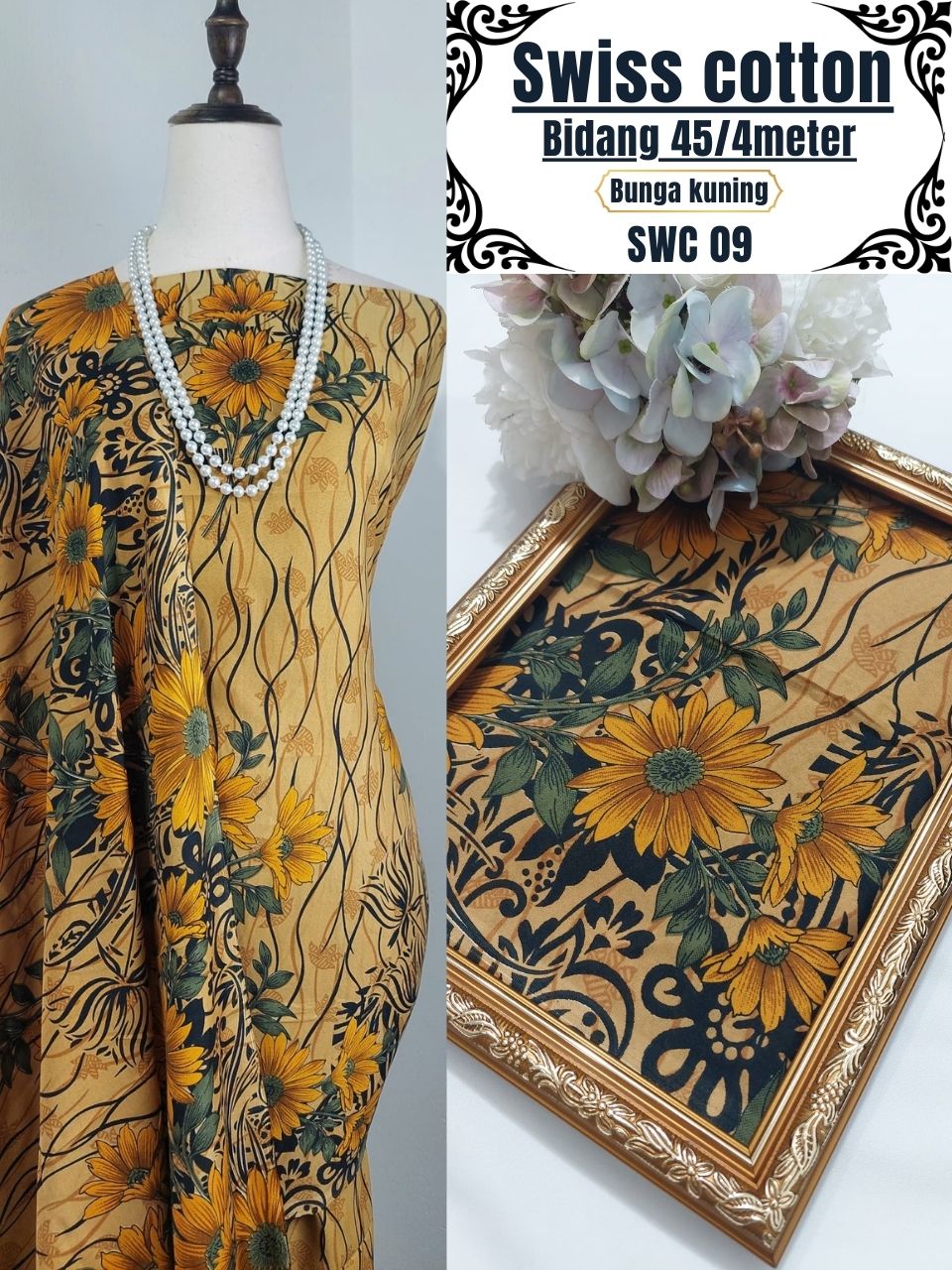 Swiss Cotton Kain Pasang 4m | Kain Sejuk & Tidak Jarang | Bidang 45