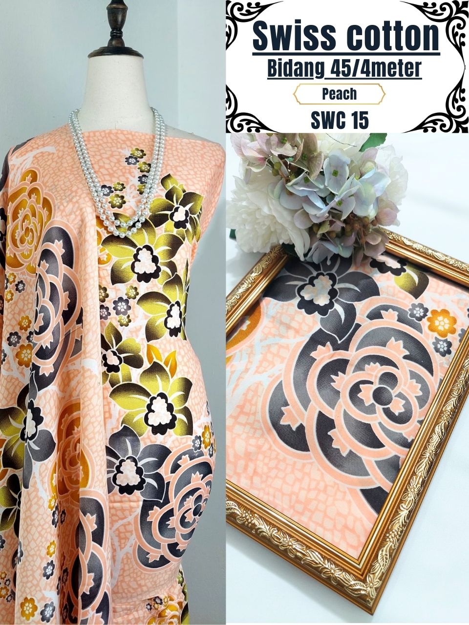 Swiss Cotton Kain Pasang 4m | Kain Sejuk & Tidak Jarang | Bidang 45
