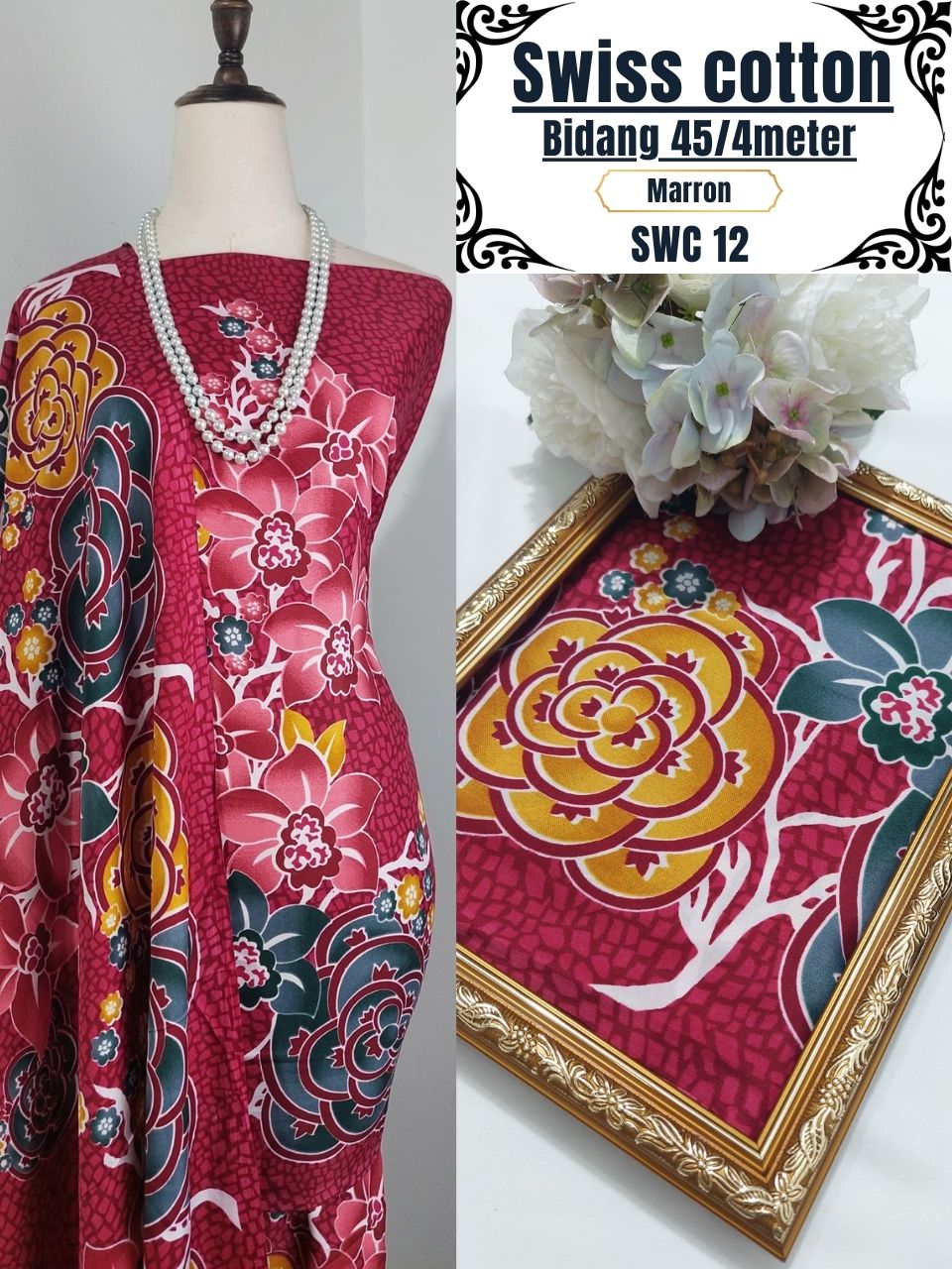 Swiss Cotton Kain Pasang 4m | Kain Sejuk & Tidak Jarang | Bidang 45