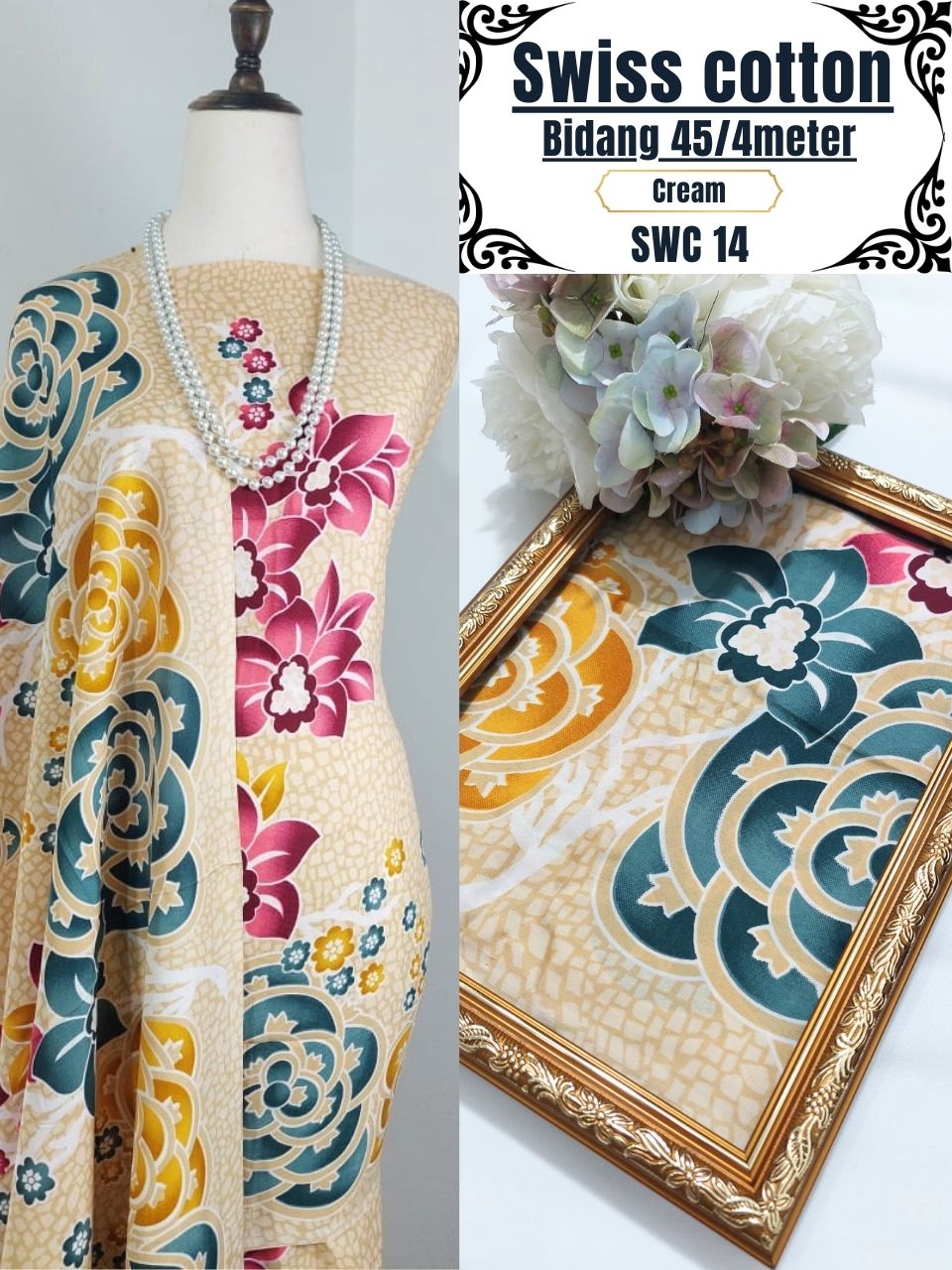 Swiss Cotton Kain Pasang 4m | Kain Sejuk & Tidak Jarang | Bidang 45