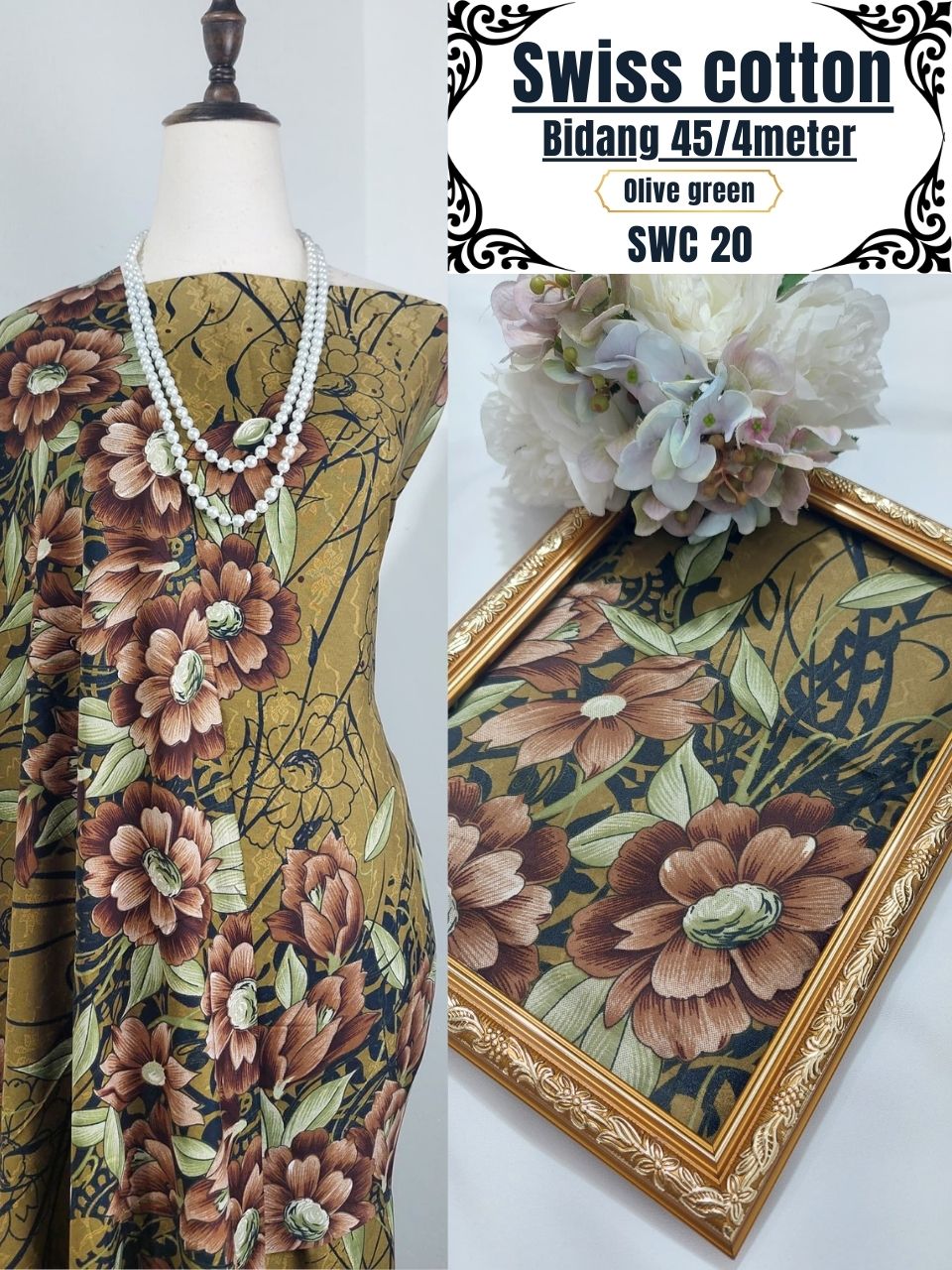 Swiss Cotton Kain Pasang 4m | Kain Sejuk & Tidak Jarang | Bidang 45