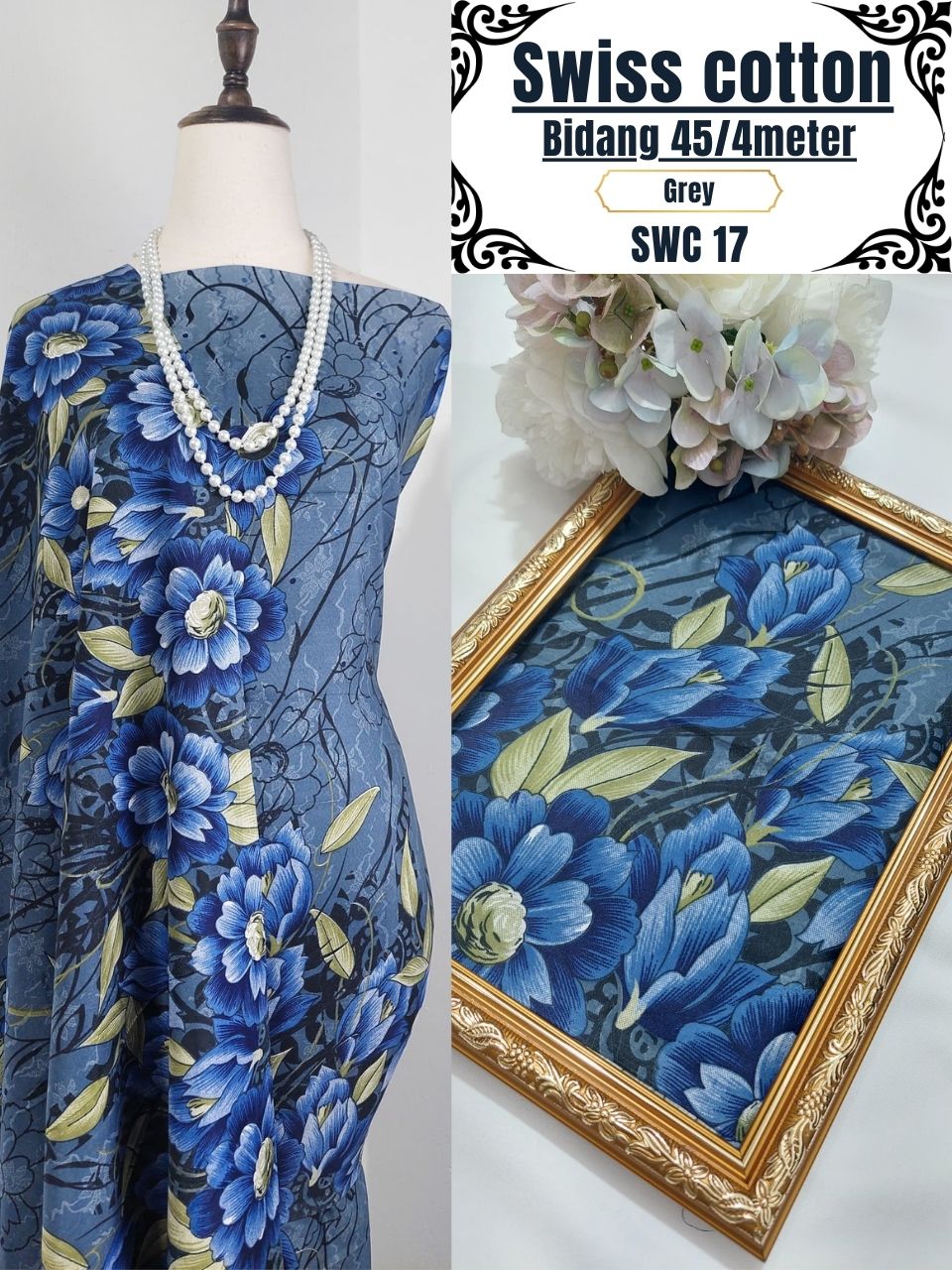Swiss Cotton Kain Pasang 4m | Kain Sejuk & Tidak Jarang | Bidang 45