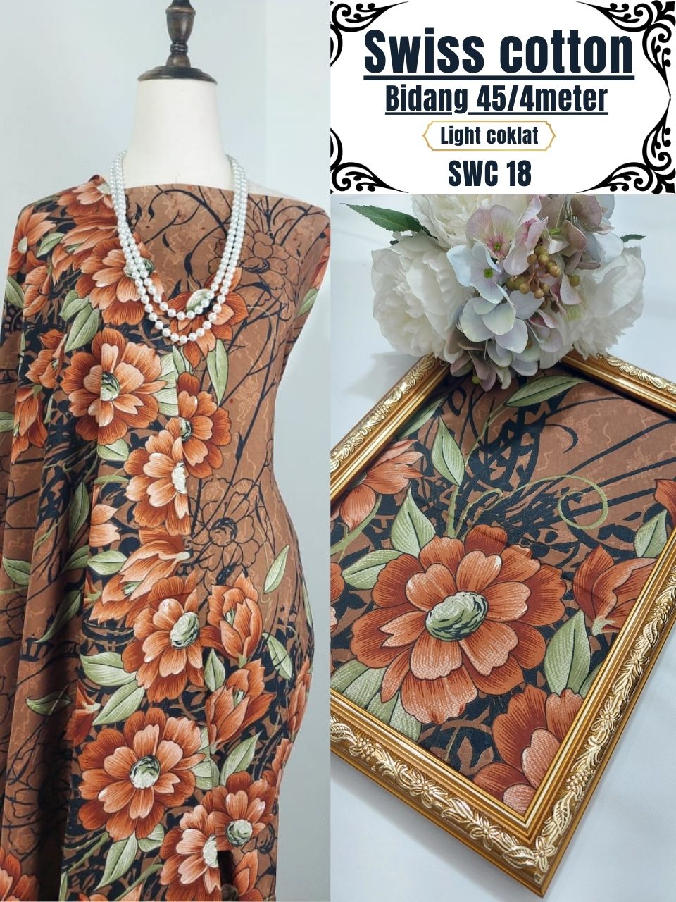 Swiss Cotton Kain Pasang 4m | Kain Sejuk & Tidak Jarang | Bidang 45