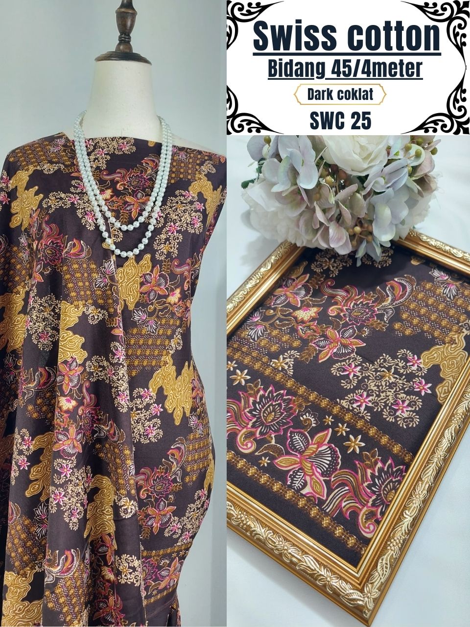 Swiss Cotton Kain Pasang 4m | Kain Sejuk & Tidak Jarang | Bidang 45
