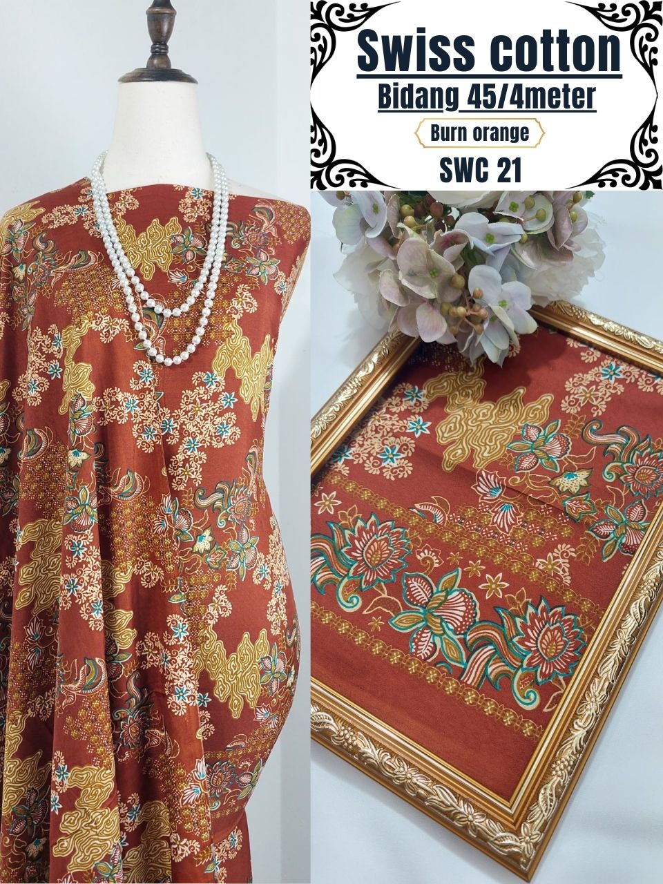 Swiss Cotton Kain Pasang 4m | Kain Sejuk & Tidak Jarang | Bidang 45