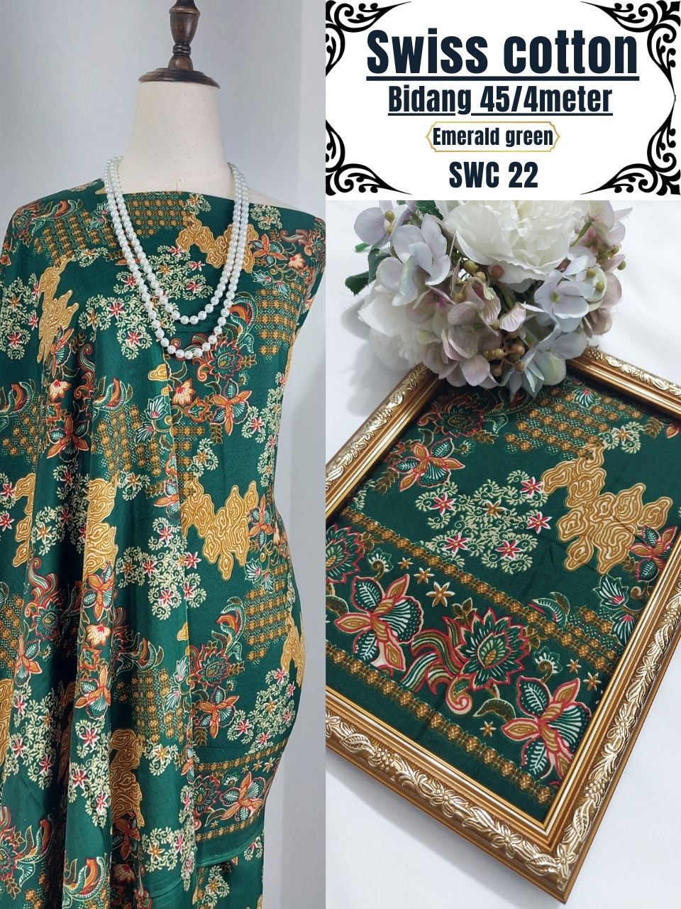 Swiss Cotton Kain Pasang 4m | Kain Sejuk & Tidak Jarang | Bidang 45