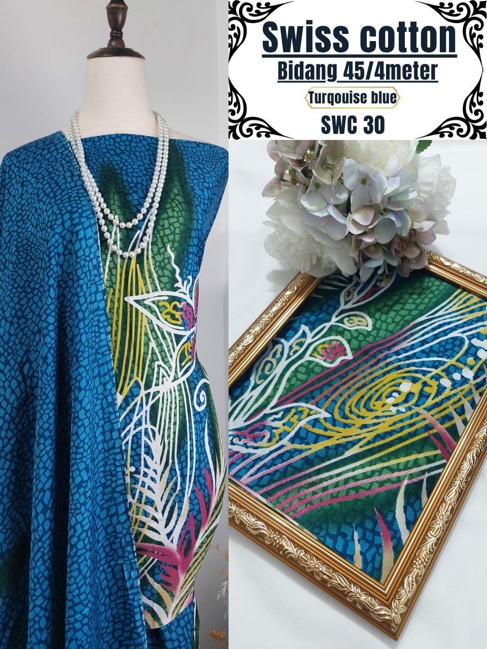 Swiss Cotton Kain Pasang 4m | Kain Sejuk & Tidak Jarang | Bidang 45