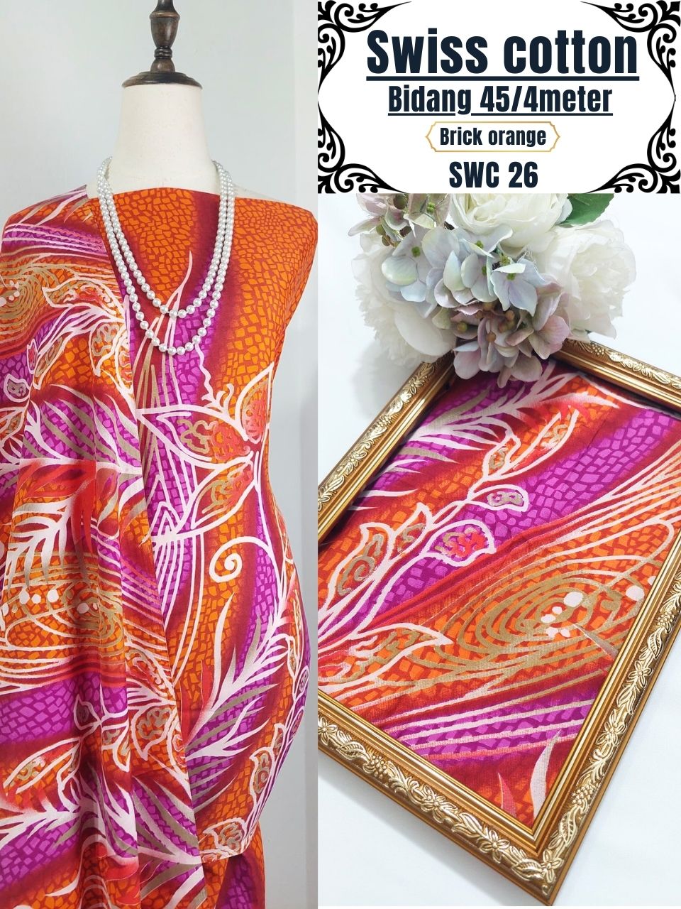 Swiss Cotton Kain Pasang 4m | Kain Sejuk & Tidak Jarang | Bidang 45