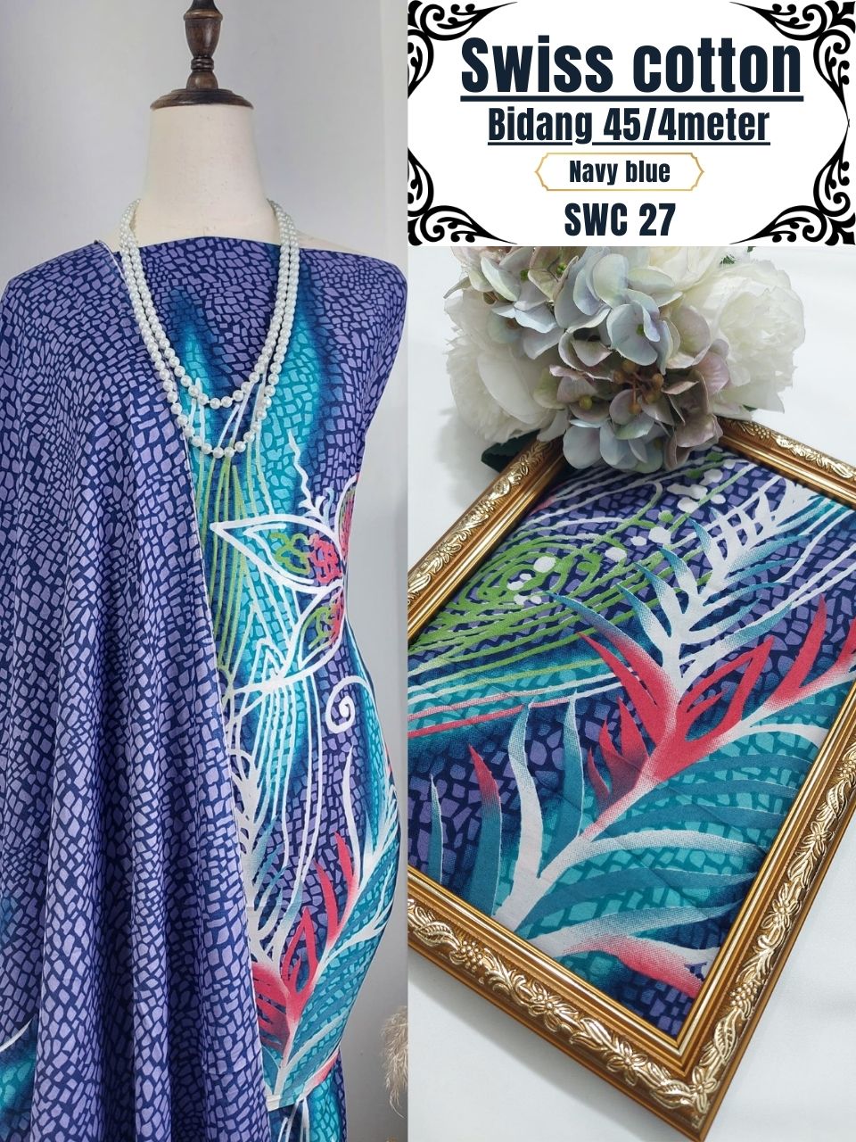 Swiss Cotton Kain Pasang 4m | Kain Sejuk & Tidak Jarang | Bidang 45