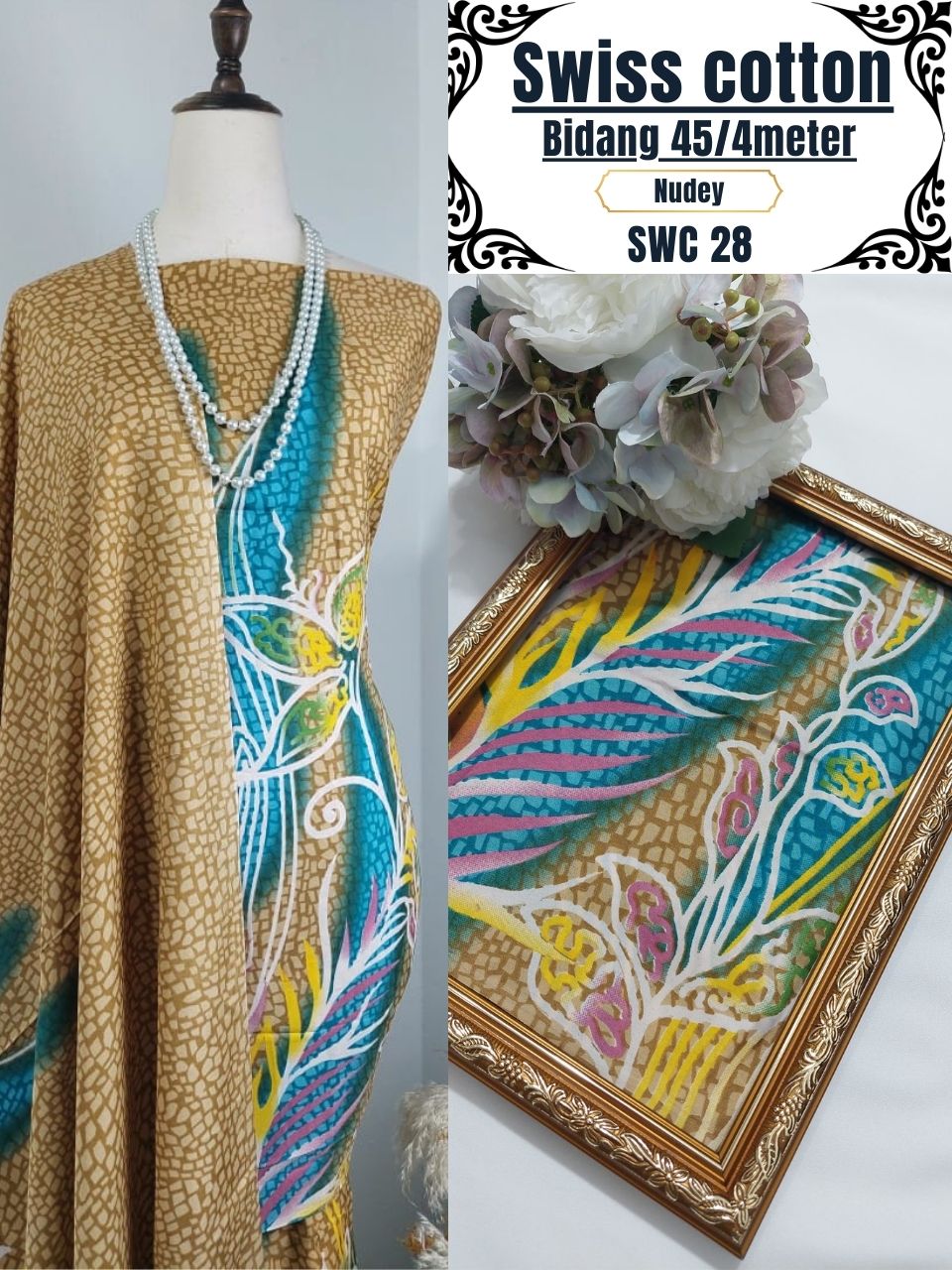 Swiss Cotton Kain Pasang 4m | Kain Sejuk & Tidak Jarang | Bidang 45