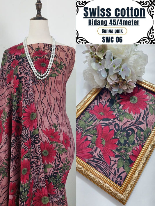 Swiss Cotton Kain Pasang 4m | Kain Sejuk & Tidak Jarang | Bidang 45